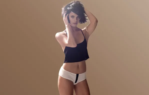 Girl, panties, slim, actress, brunette, beautiful, t-shirt, Jaimie Alexander