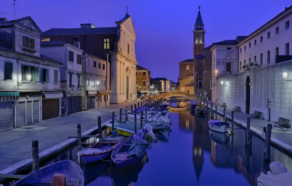 Bridge, tower, home, Italy, Venice, channel, Chioggia
