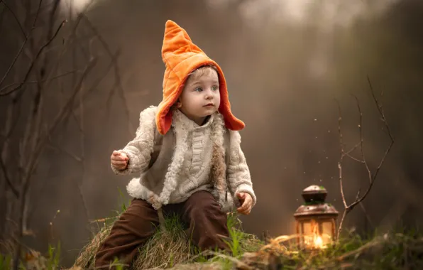 Picture hat, boy, lantern, dwarf