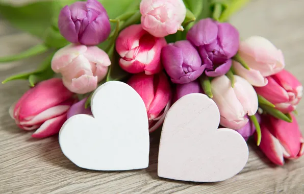 Picture flowers, heart, bouquet, tulips, love, pink, heart, pink