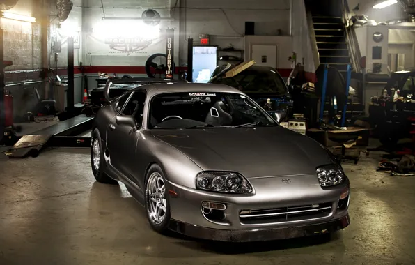 Picture grey, tuning, garage, sports car, Toyota, tuning, Supra, the front