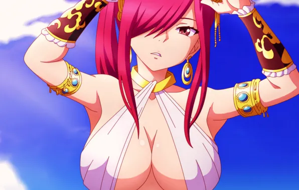 Girl, sexy, cleavage, blouse, pink hair, long hair, boobs, anime