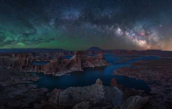 Stars, mountains, night, stones, rocks, view, height, dal