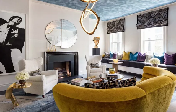Wallpaper design, style, room, interior, fireplace, living room, J