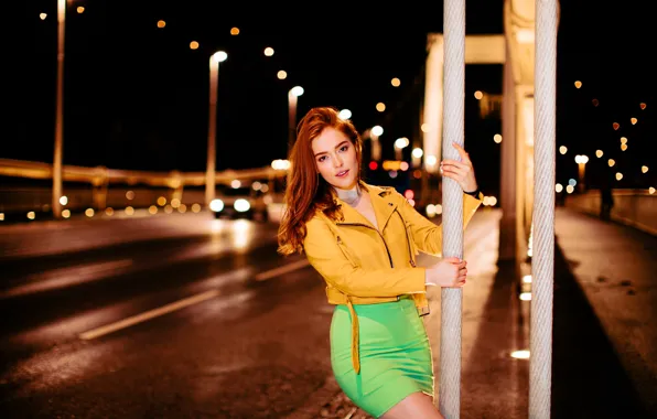 Model, Pose, Yellow Jacket, Mini Skirt, Jia Lissa, Woman Outside, At Night