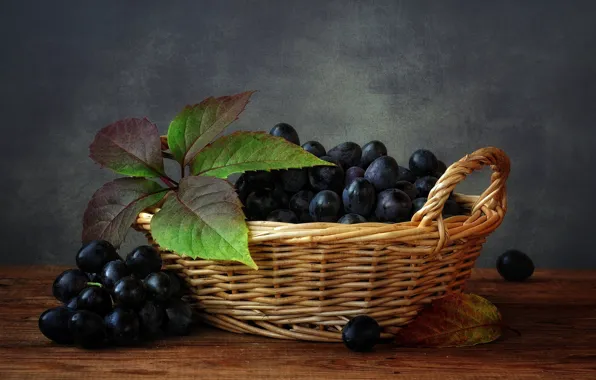 Picture leaves, berries, grapes, basket