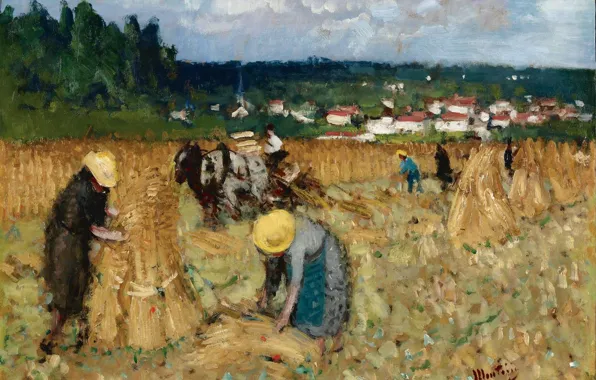Landscape, picture, Pierre Eugène Montesin, Pierre-Eugene Montezin, The harvest of the Bi
