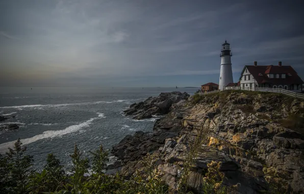 Nature, the ocean, rocks, lighthouse