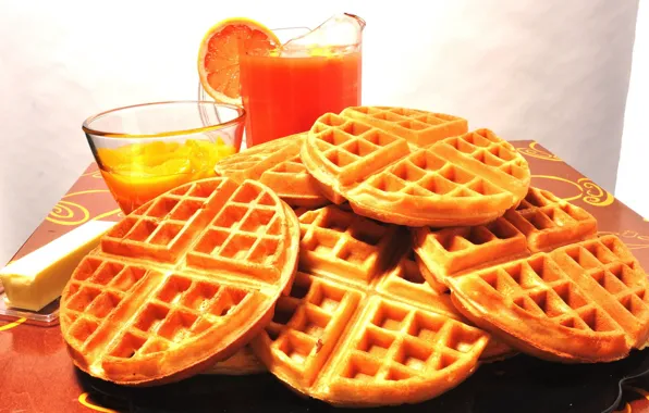 Juice, round, waffles
