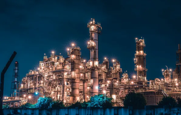 Night, pipe, plant, factory