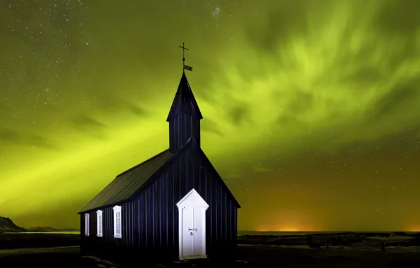 Iceland, Aurora Borealis, Budir Church