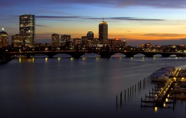 Sunset, the city, Sunset, Boston, Boston, Massachusetts, Massachusetts