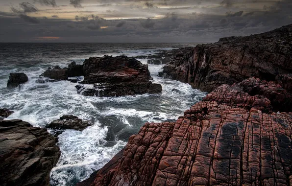 Sea, landscape, night, rocks
