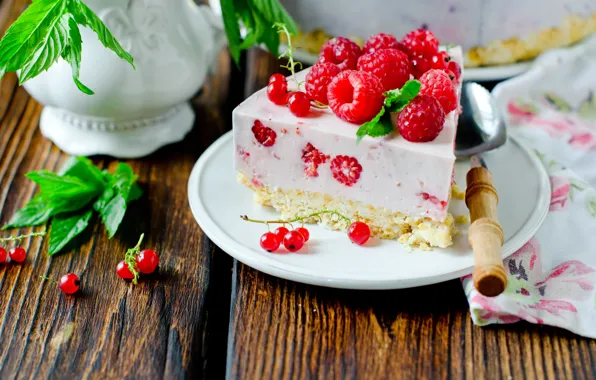 Picture berries, raspberry, cake, cream, dessert, cheesecake
