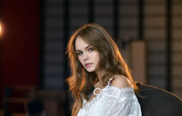 Look, pose, model, chair, makeup, hairstyle, brown hair, beauty