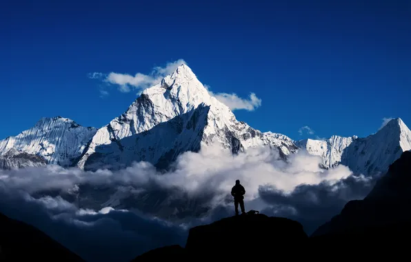 The sky, clouds, snow, mountains, nature, people, top, sky