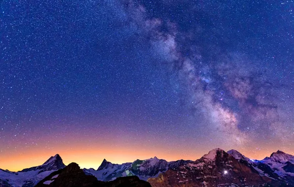 The sky, stars, mountains, The milky way