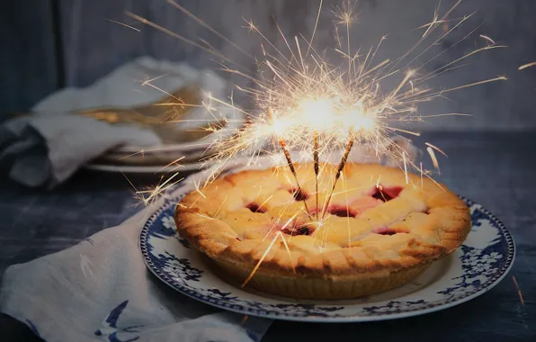 Food, sparks, pie, cakes, sparklers
