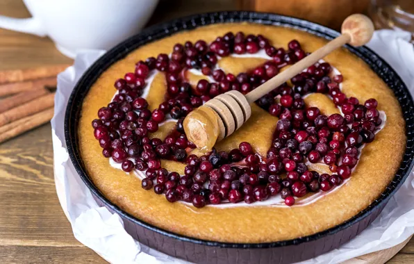 Berries, table, food, pie, honey, cakes, cranberry, cranberry
