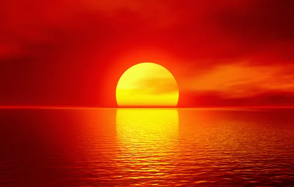 Picture sea, the sun, sunset, red, horizon
