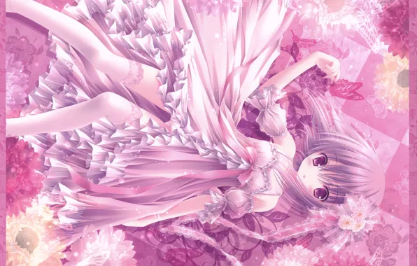 Butterfly, flowers, stockings, lace, art, ruffles, big eyes, tinkerbell