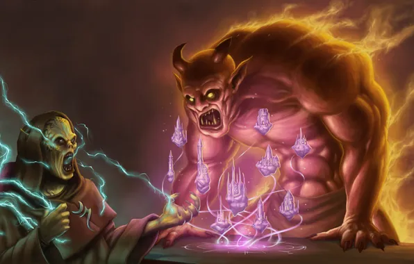 The city, fire, magic, zipper, the demon, art, monsters, tower
