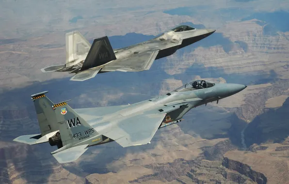 Picture fighters, Eagle, flight, F-22, Raptor, F-15
