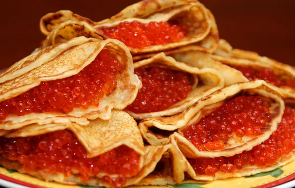 Food, pancakes, caviar
