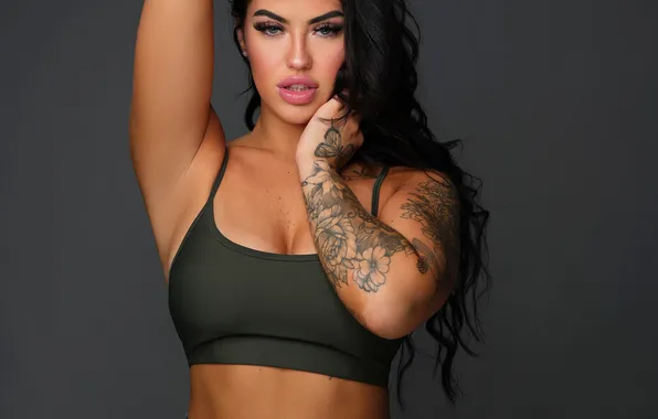 Hair, Pose, Hands, Brunette, Piercing, tattoo, Belly, Emylee