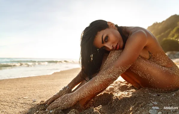 Sand, sea, beach, look, pose, stay, shore, tan