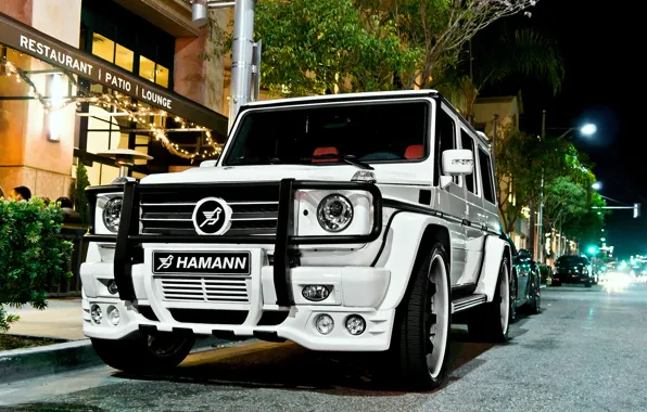 Picture Mercedes, white, hamann, tuning, night, street, g55