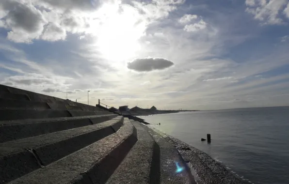 Sea, the sky, landscape, shore, Clouds