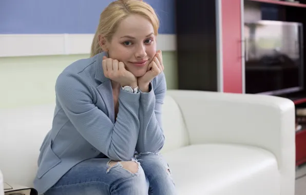 Look, pose, sofa, watch, blonde, hair, Zoya Berber, Actis