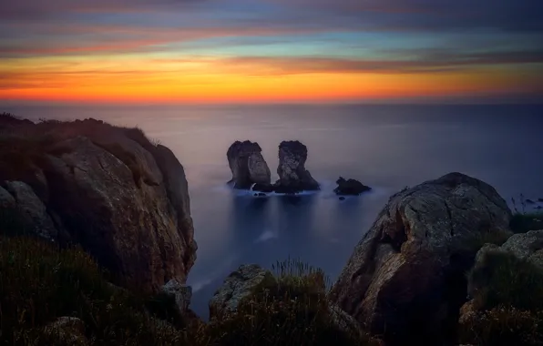 Picture sea, sunset, rocks, shore