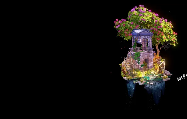 Tree, waterfall, fantasy, art, WIP- Step by Step 'Abandoned Building', Anya Jo Elvidge