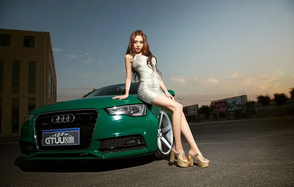 Machine, auto, girl, model, Asian, car, Audi A5, korean model