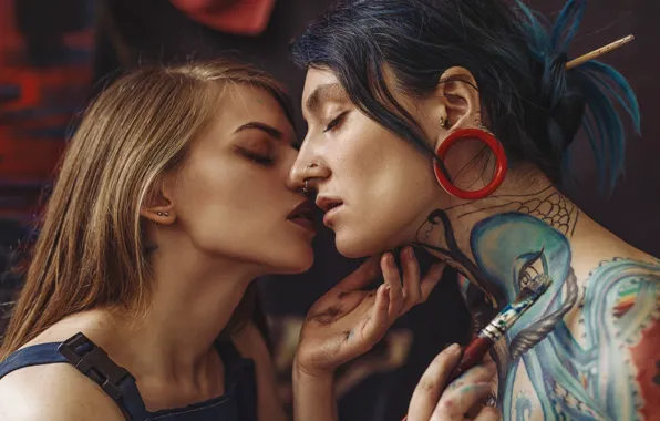 Paint, artist, two girls, brush, Muse, Artem Bondarovich