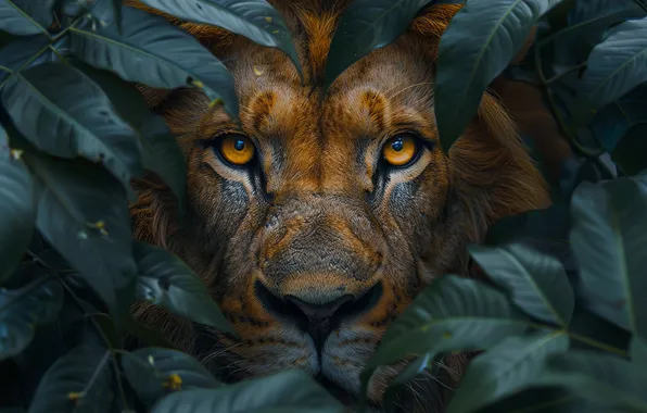 Look, Eyes, Leo, Face, Predator, Front, Digital art, Big cat