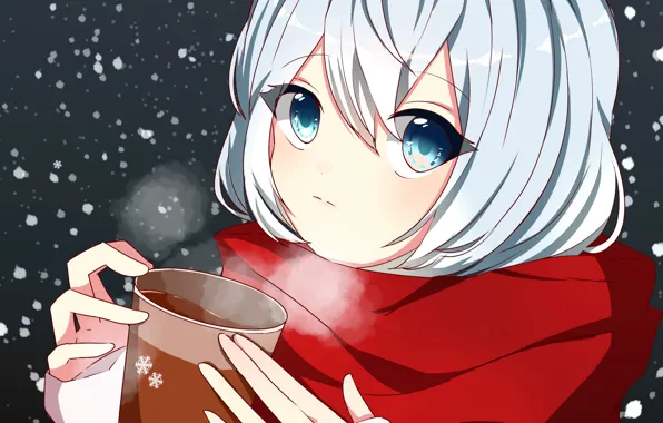Girl, snow, couples, Cup, by 萌