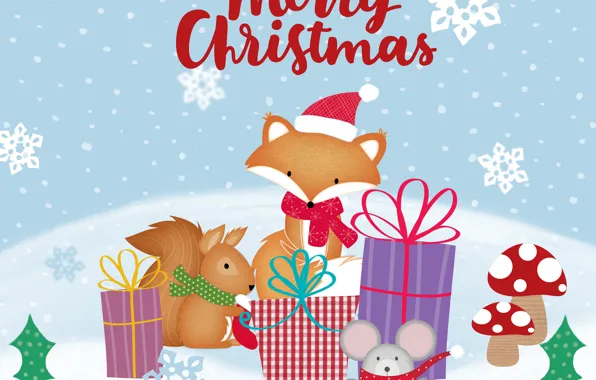 Winter, snow, holiday, graphics, mouse, protein, Christmas, Fox