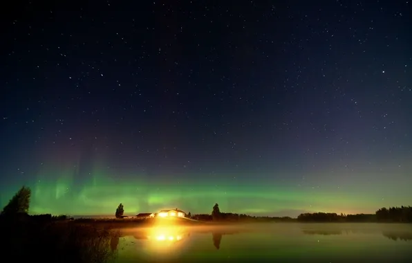 Stars, lake, home, the evening, North, Sinaia