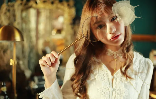 Look, sheet, Asian, magnifier, cutie
