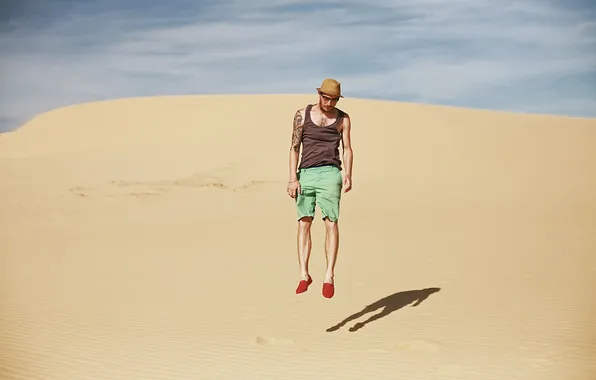 Picture desert, shadow, male, tattoo, dry, solar, floating