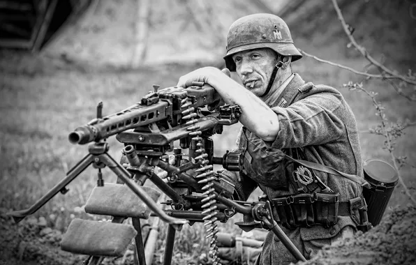 Soldiers, German, machine gun, break, German, MG 42, single, (Machine gun 42)