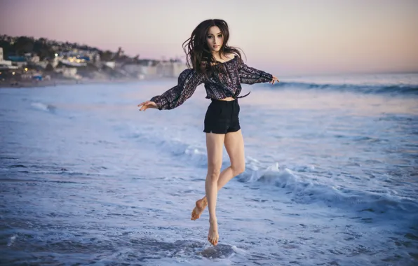 Wave, girl, jump, brunette