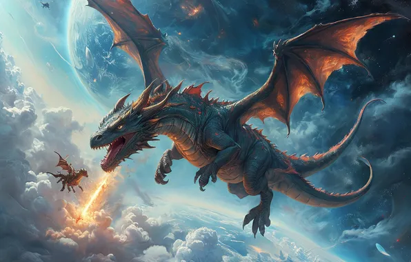 The sky, dragon, dragons, fantasy