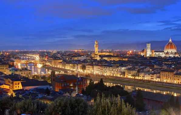 Lights, home, the evening, roof, Italy, Florence, twilight, Tuscany
