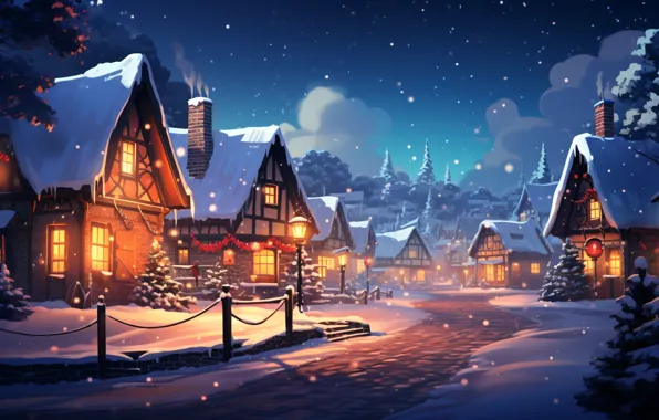 Winter, snow, house, holiday, graphics, Christmas, hut, New year