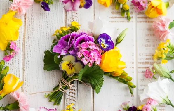Flowers, bouquet, wood, flowers, beautiful, composition, frame, floral