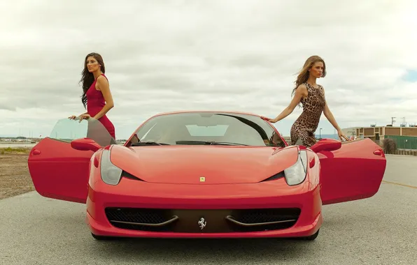 Picture auto, look, Girls, Ferrari, beautiful girls, posing over the car